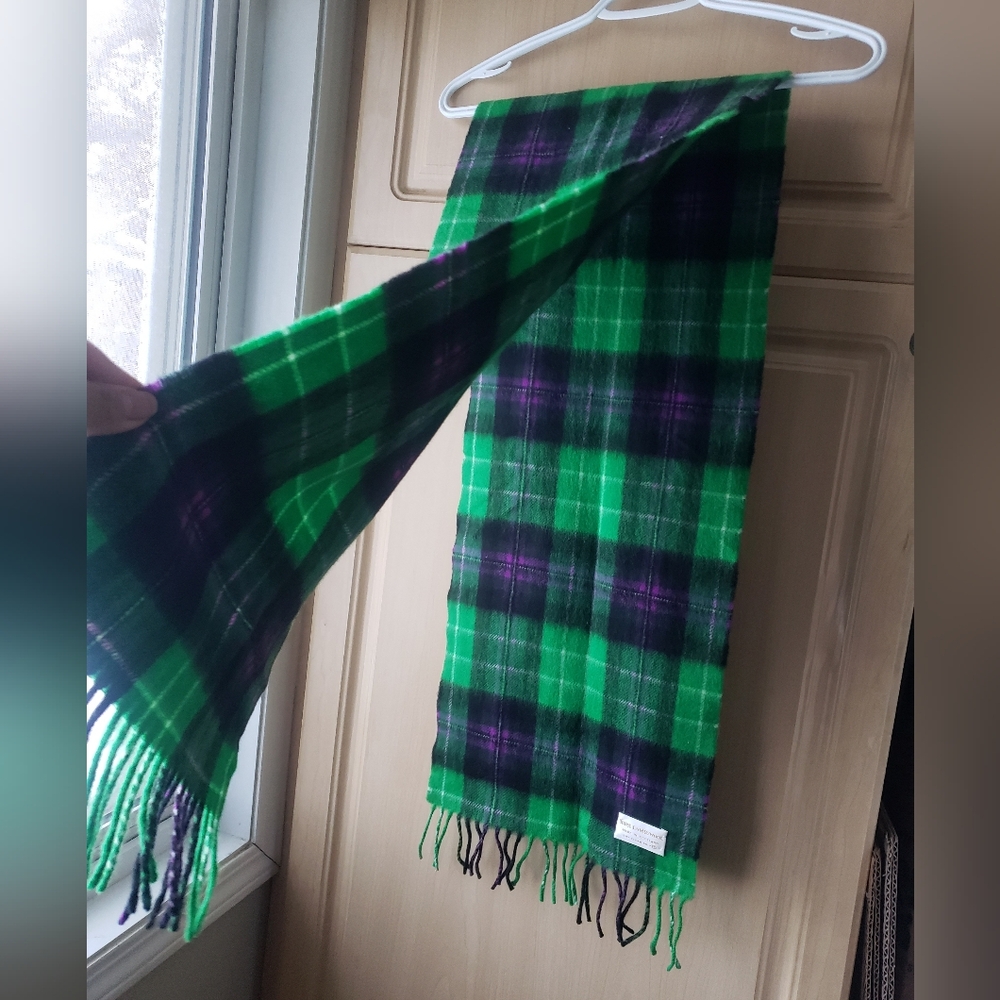 Green and Black Plaid Scarf 54" Long Without The Fringe